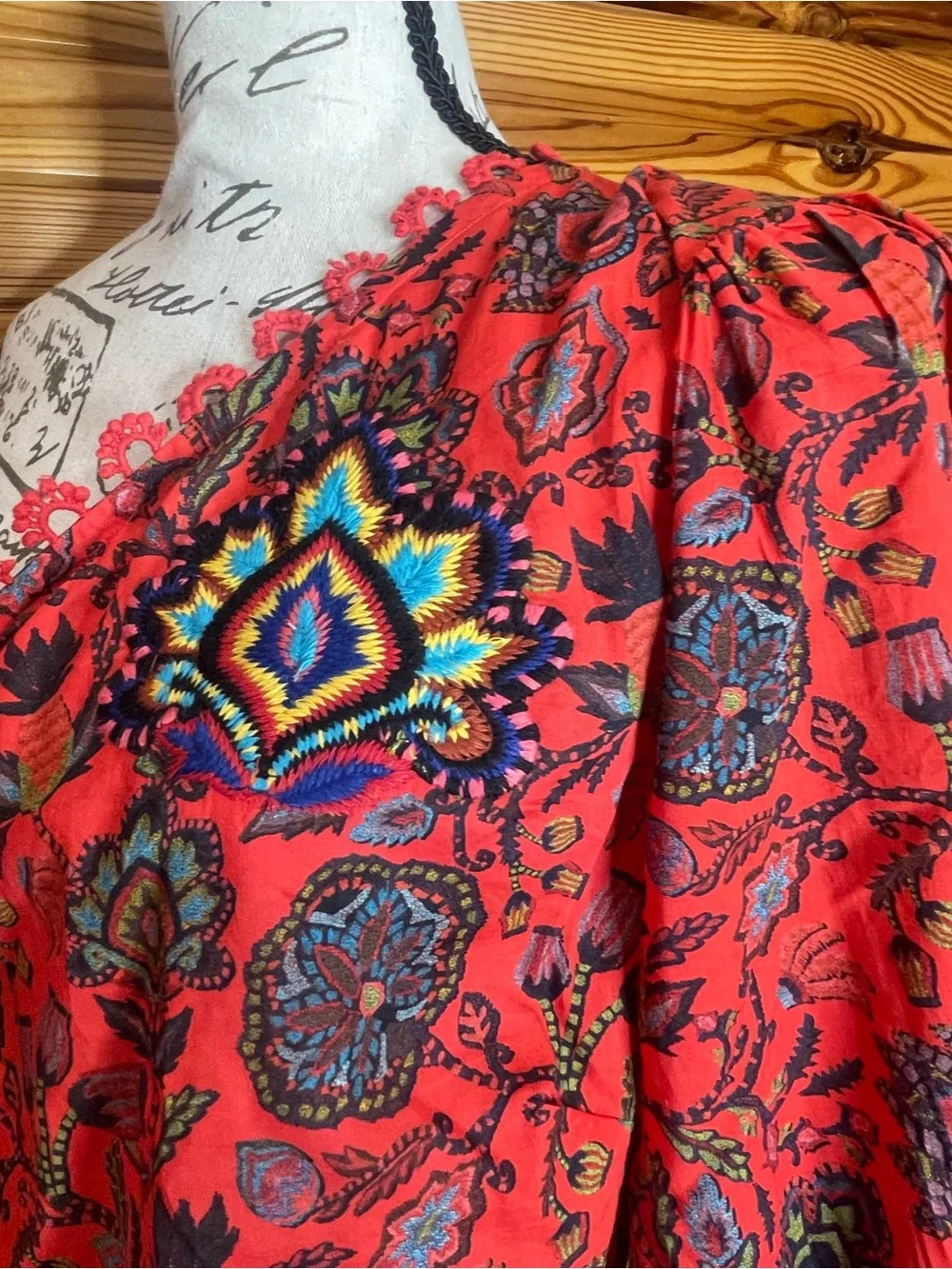 FARM Rio Red One-Shoulder Floral Puff-Sleeve Top